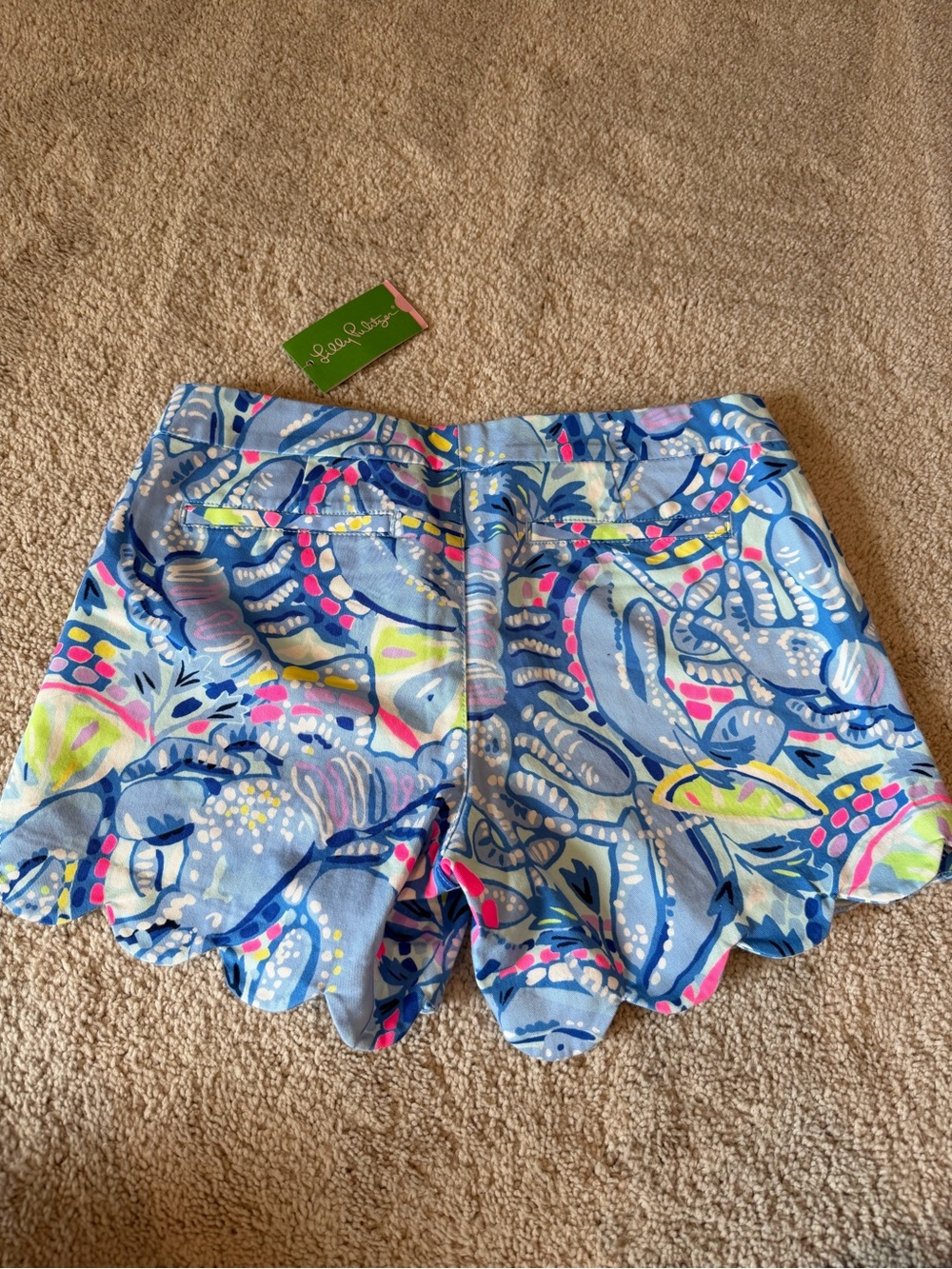 Lilly Pulitzer Blue Floral Scalloped Hem Skort with Pink & Yellow Accents - Picture 2 of 4